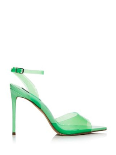 AQUA Womens Green Translucent Ankle Strap Padded Milan Pointed Toe Stiletto Buckle Dress Heeled Sandal 6.5 M