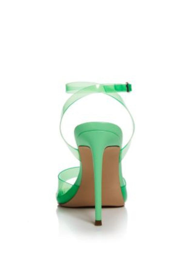 AQUA Womens Green Translucent Ankle Strap Padded Milan Pointed Toe Stiletto Buckle Dress Heeled Sandal 6.5 M