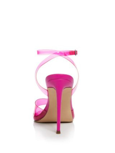 AQUA Womens Pink Translucent Perforated Padded Ankle Strap Milan Pointed Toe Stiletto Buckle Heeled Sandal 8.5 M