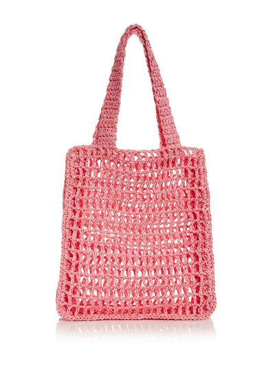 AQUA Women's Pink Solid Crochet Double Flat Strap Tote Handbag Purse