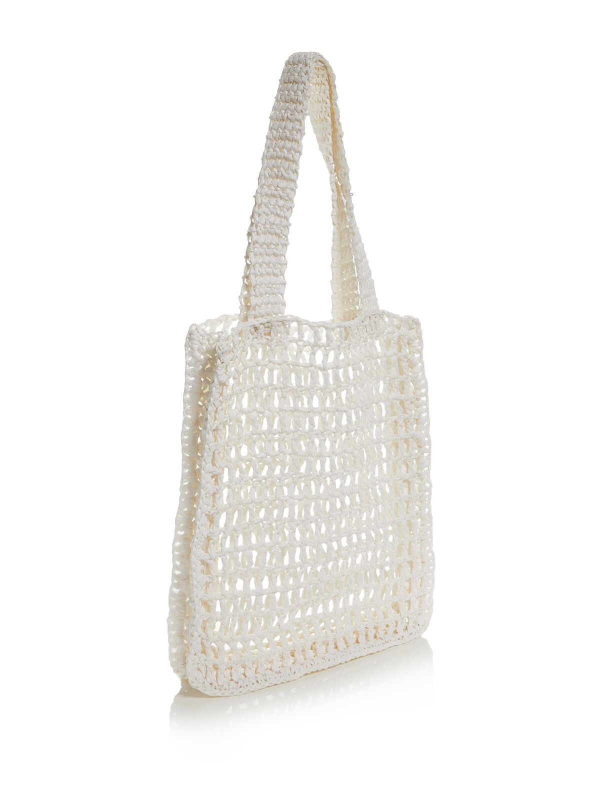 AQUA Women's White Solid Crochet Double Flat Strap Tote Handbag Purse