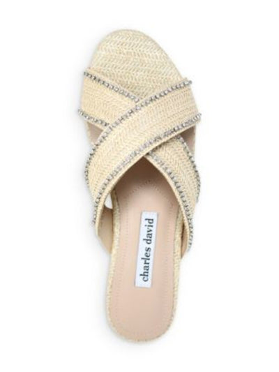 CHARLES DAVID Womens Beige Woven Embellished Padded Kenya Round Toe Slip On Sandals Shoes 11 M