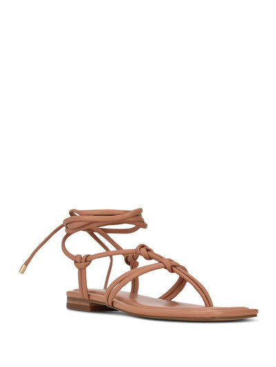 MARC FISHER Womens Brown Strappy Padded Falina Square Toe Lace-Up Thong Sandals Shoes 5.5 M