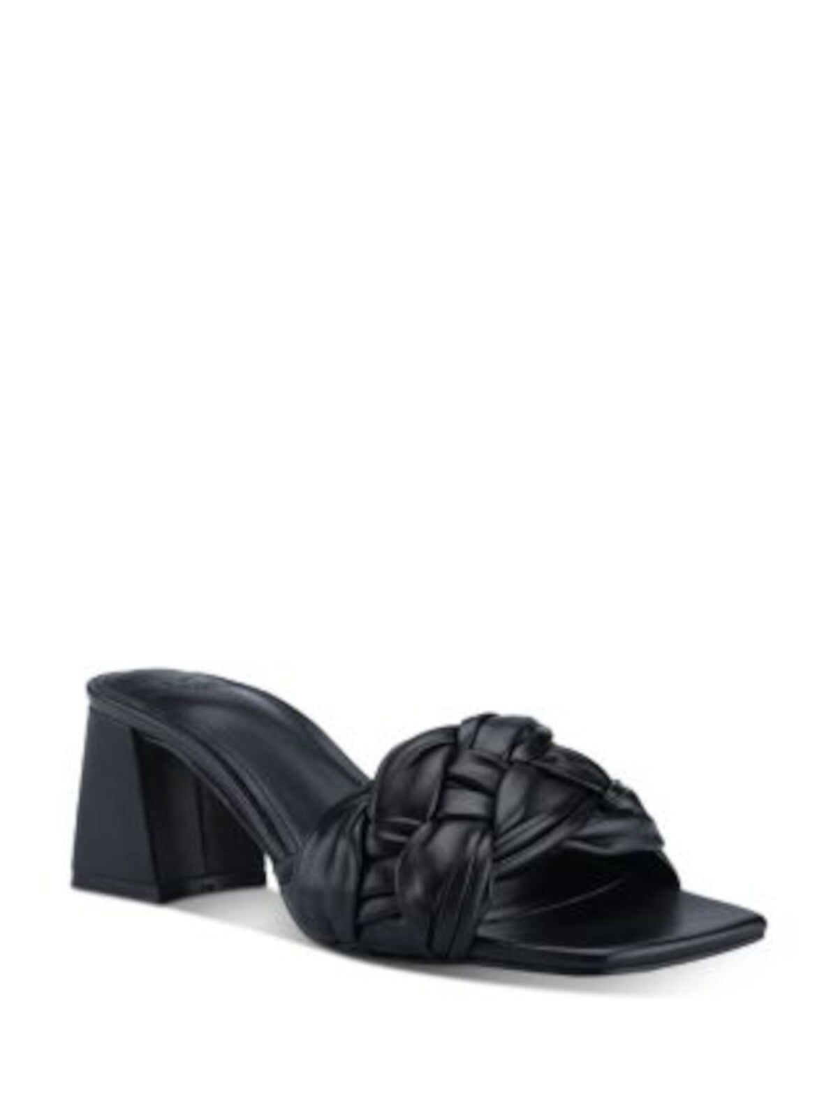 MARC FISHER LTD Womens Black Woven Cushioned Cerita Square Toe Kitten Heel Slip On Leather Heeled Sandal 10 M