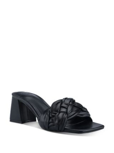 MARC FISHER LTD Womens Black Woven Cushioned Cerita Square Toe Kitten Heel Slip On Leather Heeled Sandal 10 M