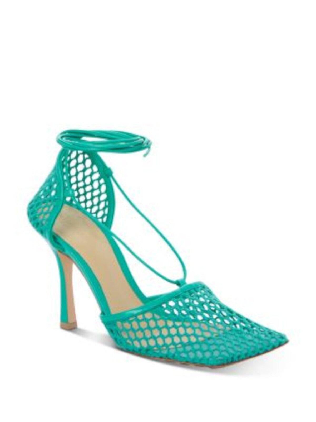 BOTTEGA VENETA Womens Green Ankle Wrap Tie Crochet Padded Mesh Square Toe Stiletto Lace-Up Heeled Sandal 38