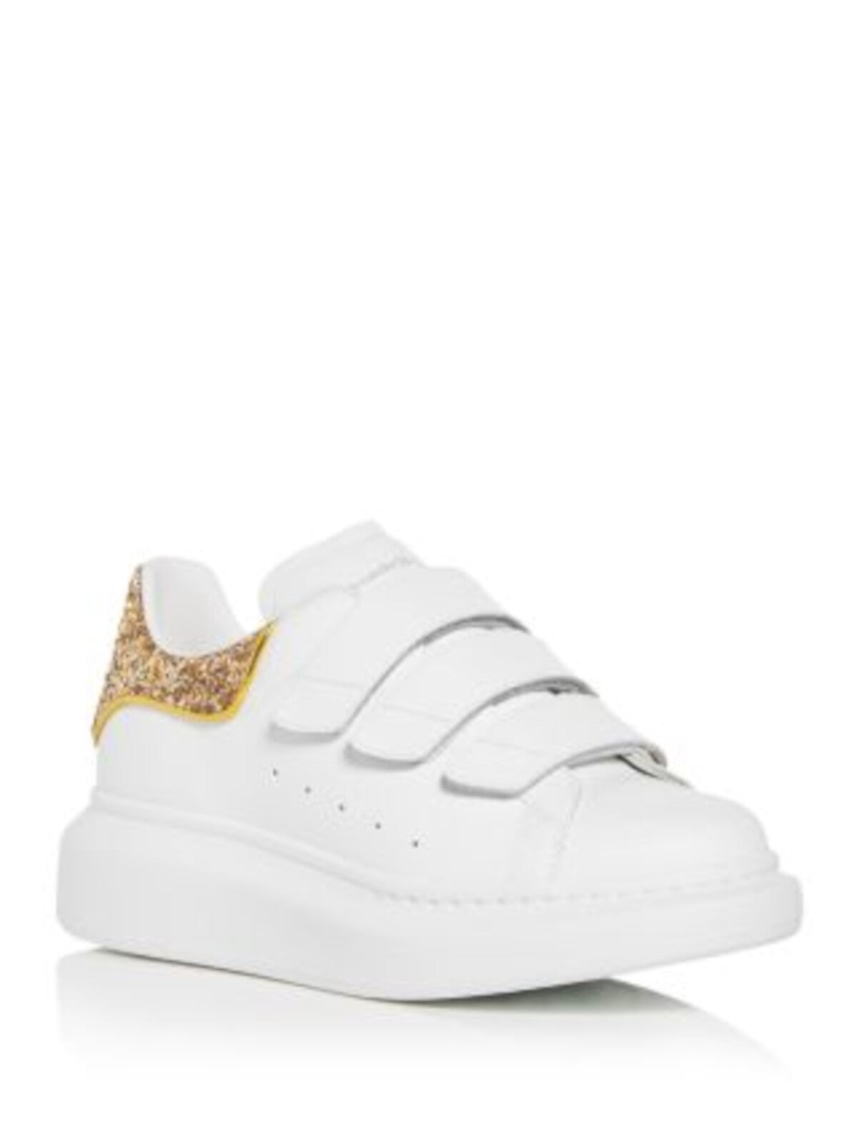 ALEXANDER MCQUEEN Womens White Mixed Media Padded Adjustable Glitter Perforated Round Toe Platform Leather Sneakers Shoes 39