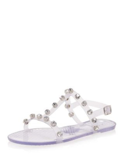 AQUA Womens Clear Translucent Slingback Studded T-Strap Open Toe Buckle Jelly 10