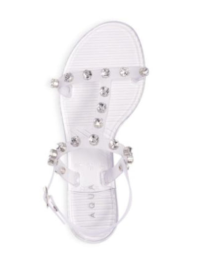 AQUA Womens Clear Translucent Slingback Studded T-Strap Open Toe Buckle Jelly 8