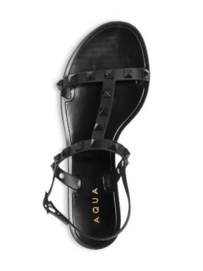 AQUA Womens Black T Strap Studded Jelly Sandal Ii Round Toe Buckle Slingback Sandal 9