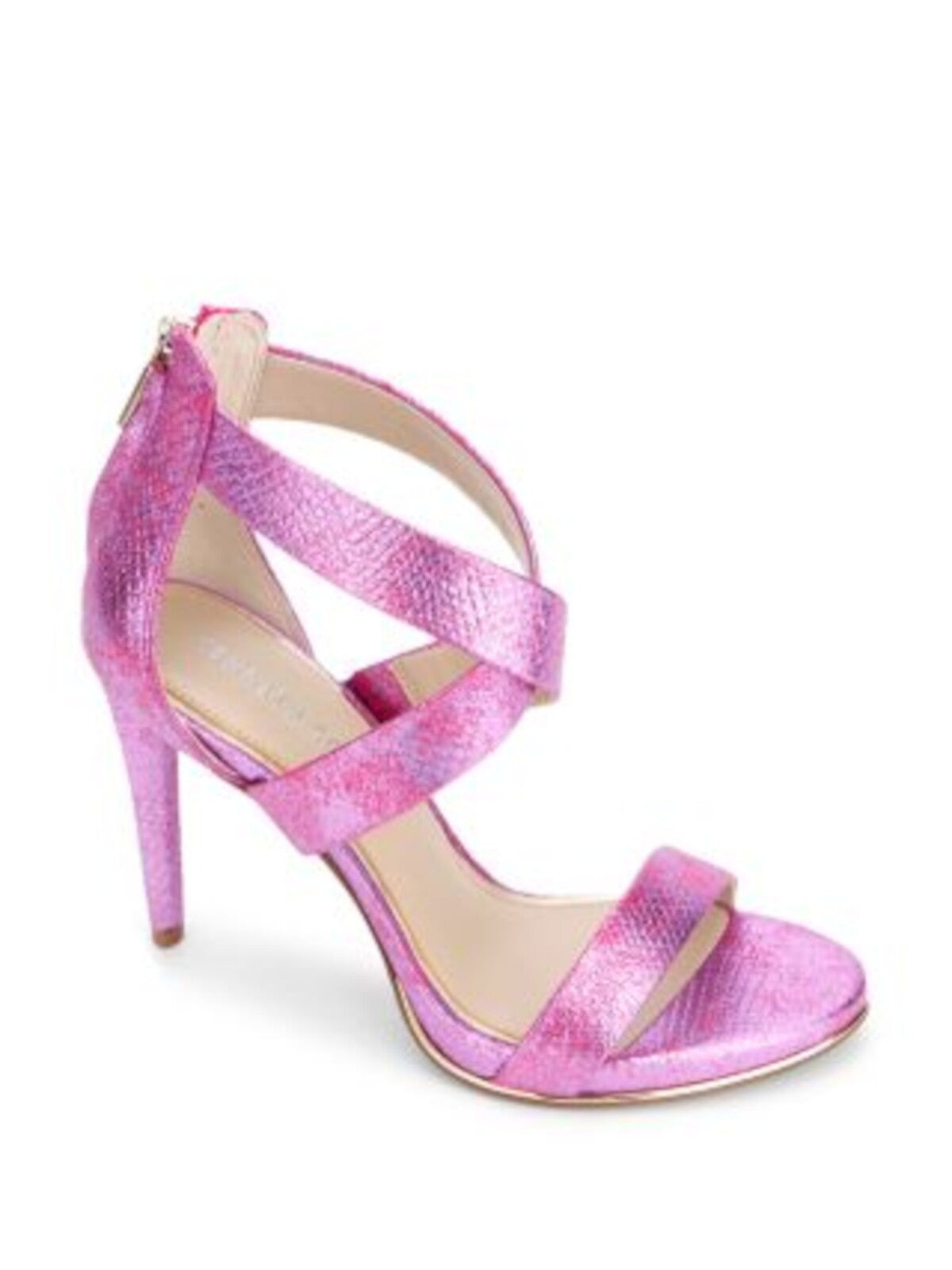 KENNETH COLE Womens Purple Snake Embossed Goring Crisscross Straps Metallic Padded Brooke Almond Toe Stiletto Zip-Up Dress Heeled Sandal 6.5 M