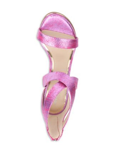 KENNETH COLE Womens Purple Snake Embossed Goring Crisscross Straps Metallic Padded Brooke Almond Toe Stiletto Zip-Up Dress Heeled Sandal 6.5 M