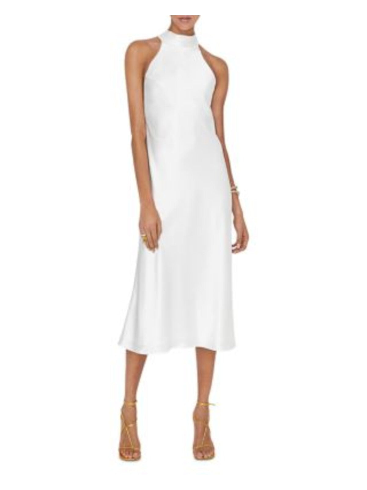 GALVAN LONDON Womens White Lined Tie Keyhole Back Sleeveless Halter Midi Cocktail Shift Dress 8