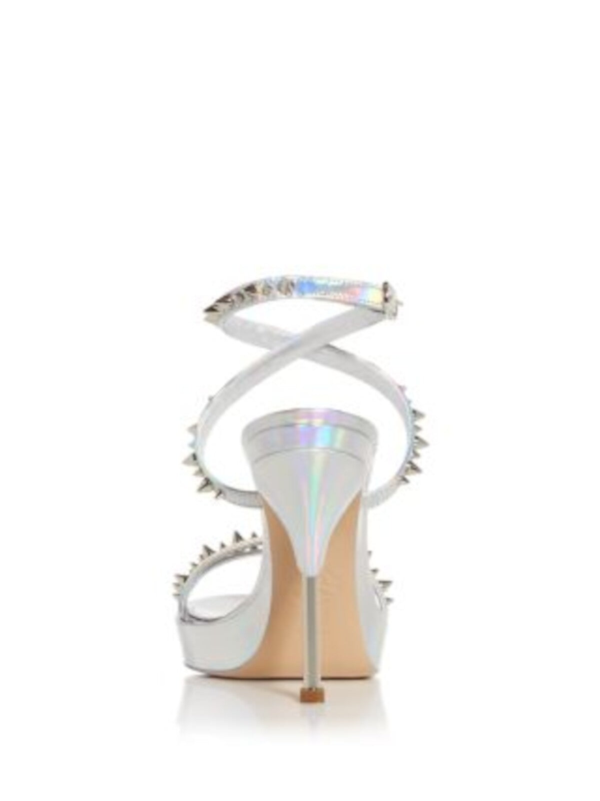 ALEXANDER MCQUEEN Womens Silver Iridescent Padded 1" Platform Ankle Strap Studded Punk Stud Round Toe Sculpted Heel Buckle Heeled Sandal 38.5