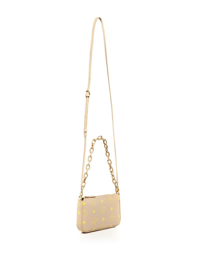 MCM Women's Beige Logo Polyurethane Removable Chain Strap 18In Single Strap Crossbody Handbag Purse