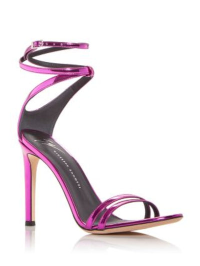 GIUSEPPE ZANOTTI Womens Pink Ankle Strap Strappy Metallic Padded Shot Round Toe Stiletto Buckle Heeled Sandal 36.5