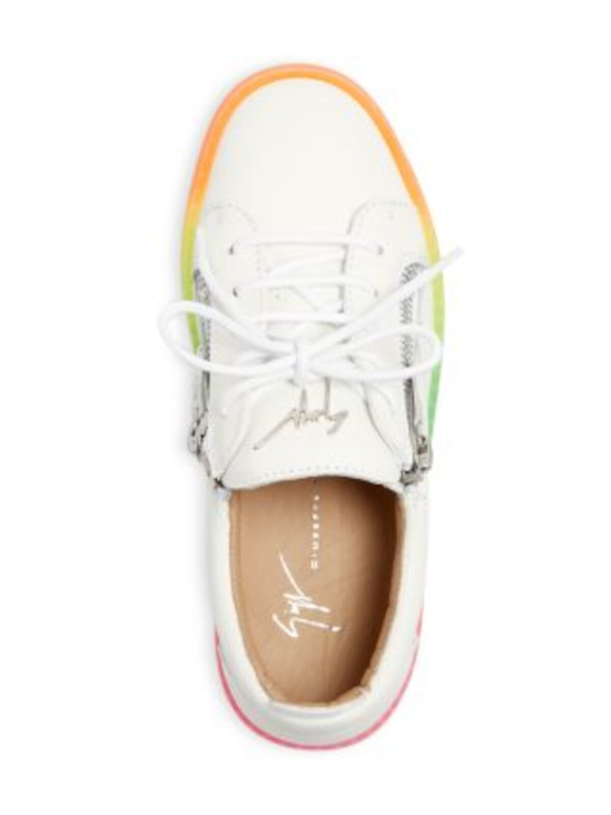 GIUSEPPE ZANOTTI Womens White Lace Up Metallic Logo Hardware Heel Pull-Tab Padded Rainbow Sole Round Toe Platform Leather Sneakers Shoes 38.5