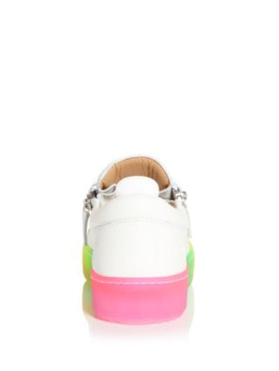 GIUSEPPE ZANOTTI Womens White Lace Up Metallic Logo Hardware Heel Pull-Tab Padded Rainbow Sole Round Toe Platform Leather Sneakers Shoes 38.5