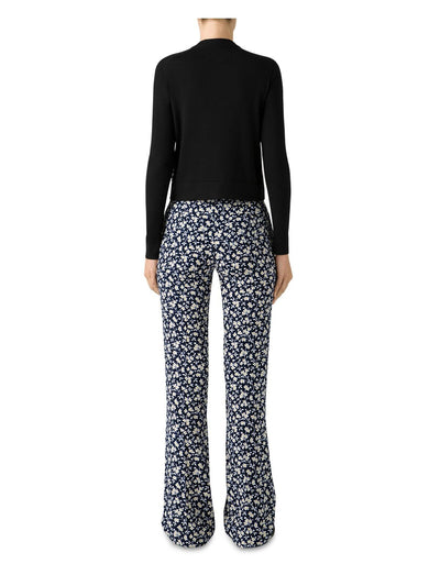 ST JOHN Womens Black Ribbed Floral Long Sleeve Crew Neck Button Up Cardigan XS
