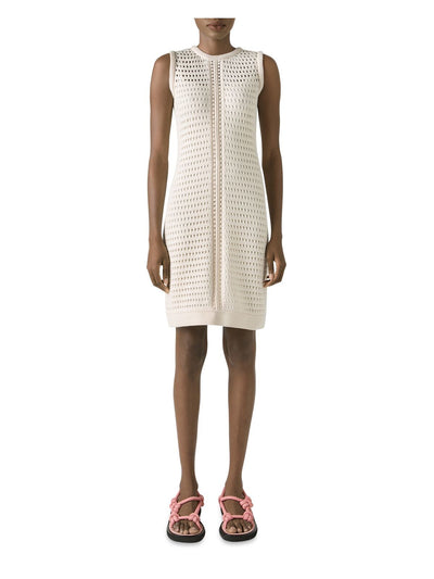 ST JOHN Womens Ivory Zippered Sheer Slip Lining Sleeveless Jewel Neck Above The Knee Shift Dress 10