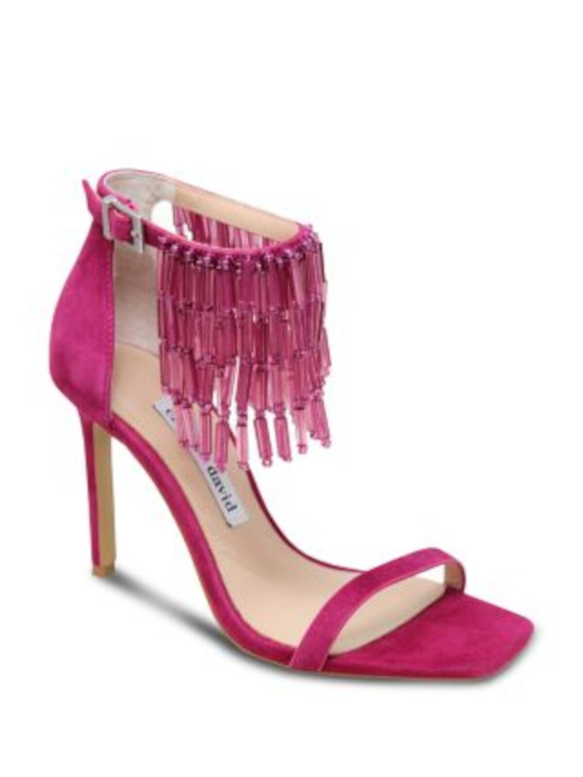 CHARLES DAVID Womens Pink Beaded Fringe Padded Ankle Strap Enrich Open Toe Stiletto Buckle Leather Dress Heeled Sandal 7.5 M