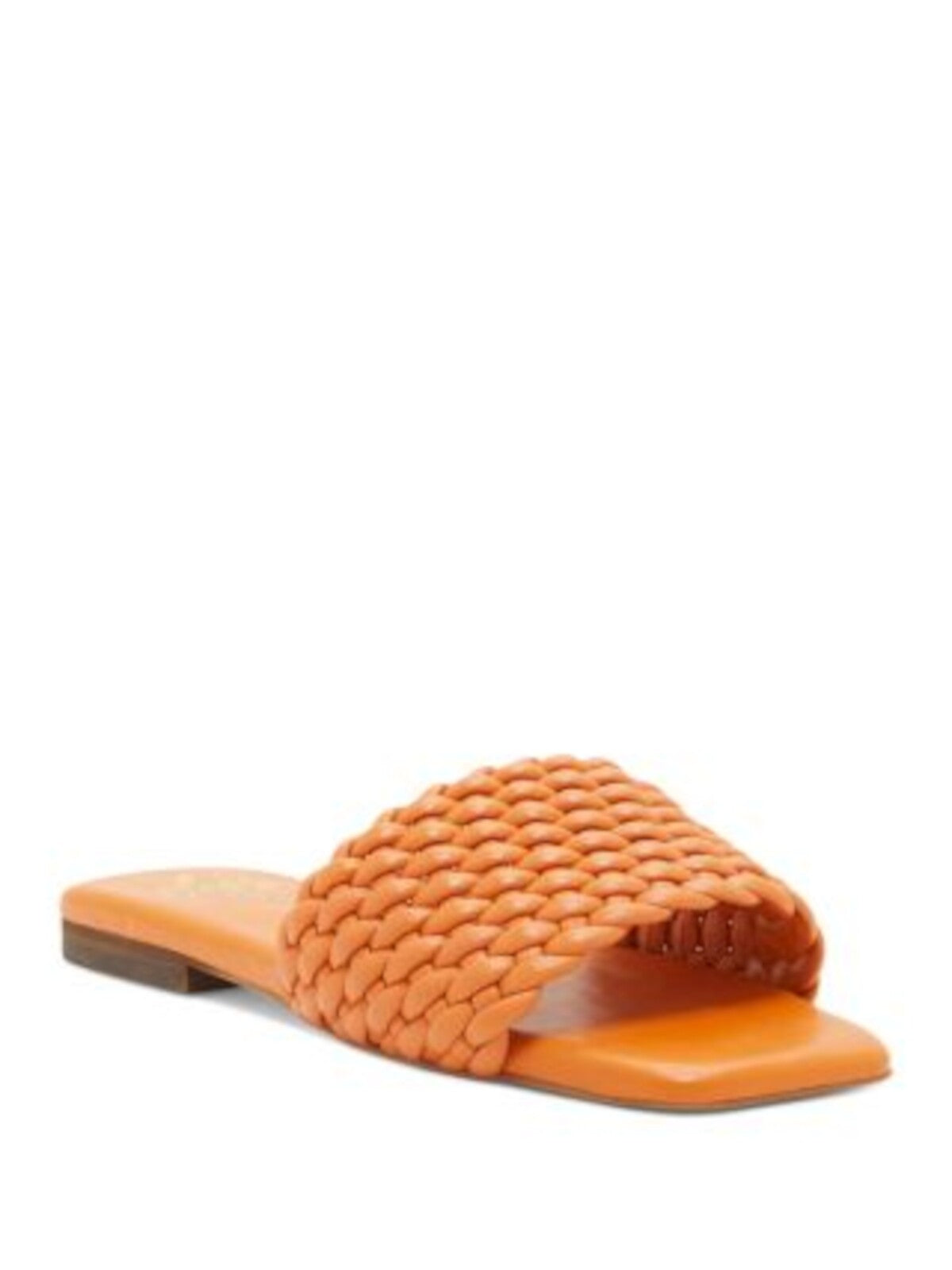 VINCE CAMUTO Womens Orange Woven Padded Arissa Square Toe Block Heel Slip On Leather Slide Sandals Shoes 6.5 M