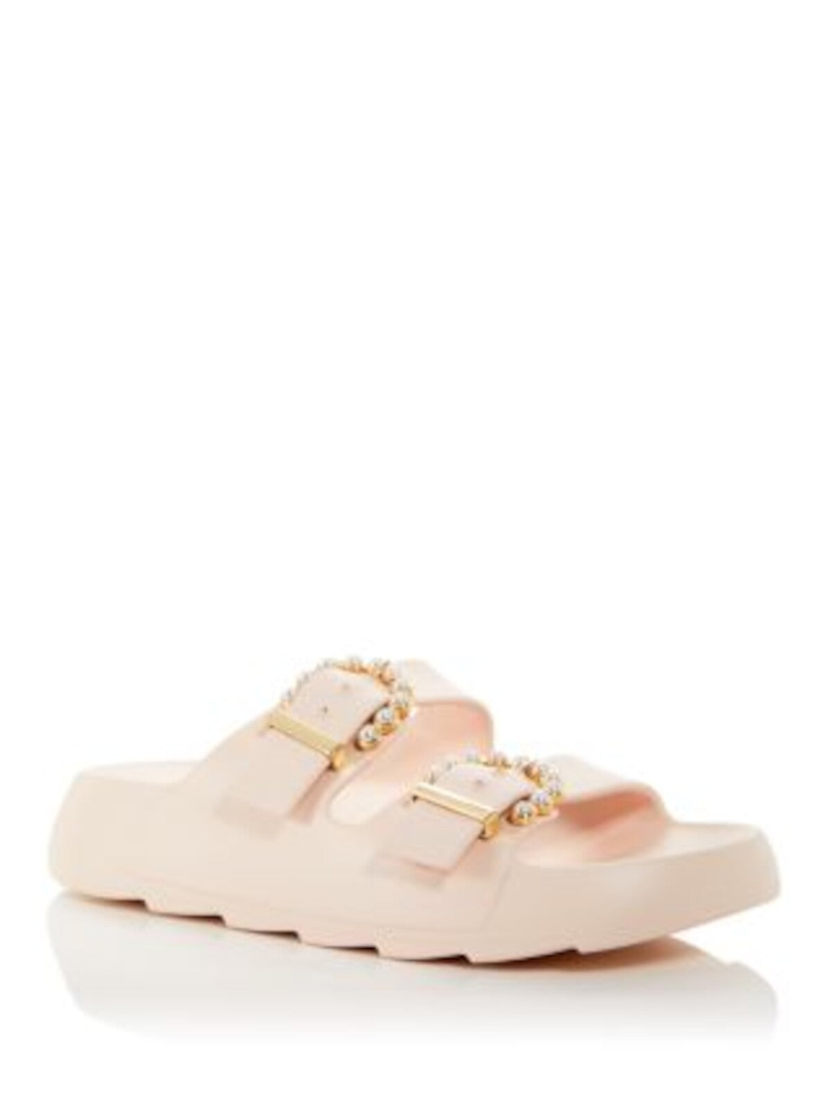 STUART WEITZMAN Womens Pink Faux Pearl Embellished Buckle Accent Sb413 Round Toe Wedge Slip On Slide Sandals Shoes 9 B