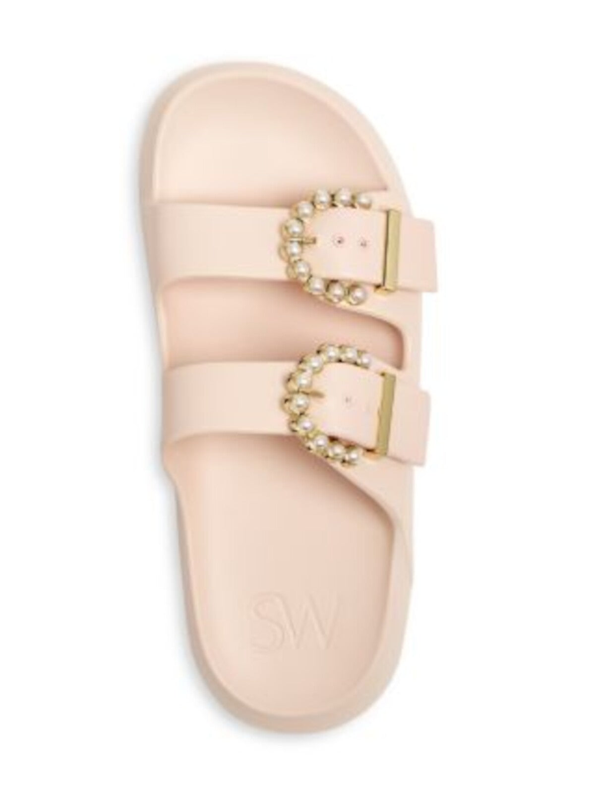 STUART WEITZMAN Womens Pink Faux Pearl Embellished Buckle Accent Sb413 Round Toe Wedge Slip On Slide Sandals Shoes 8 B