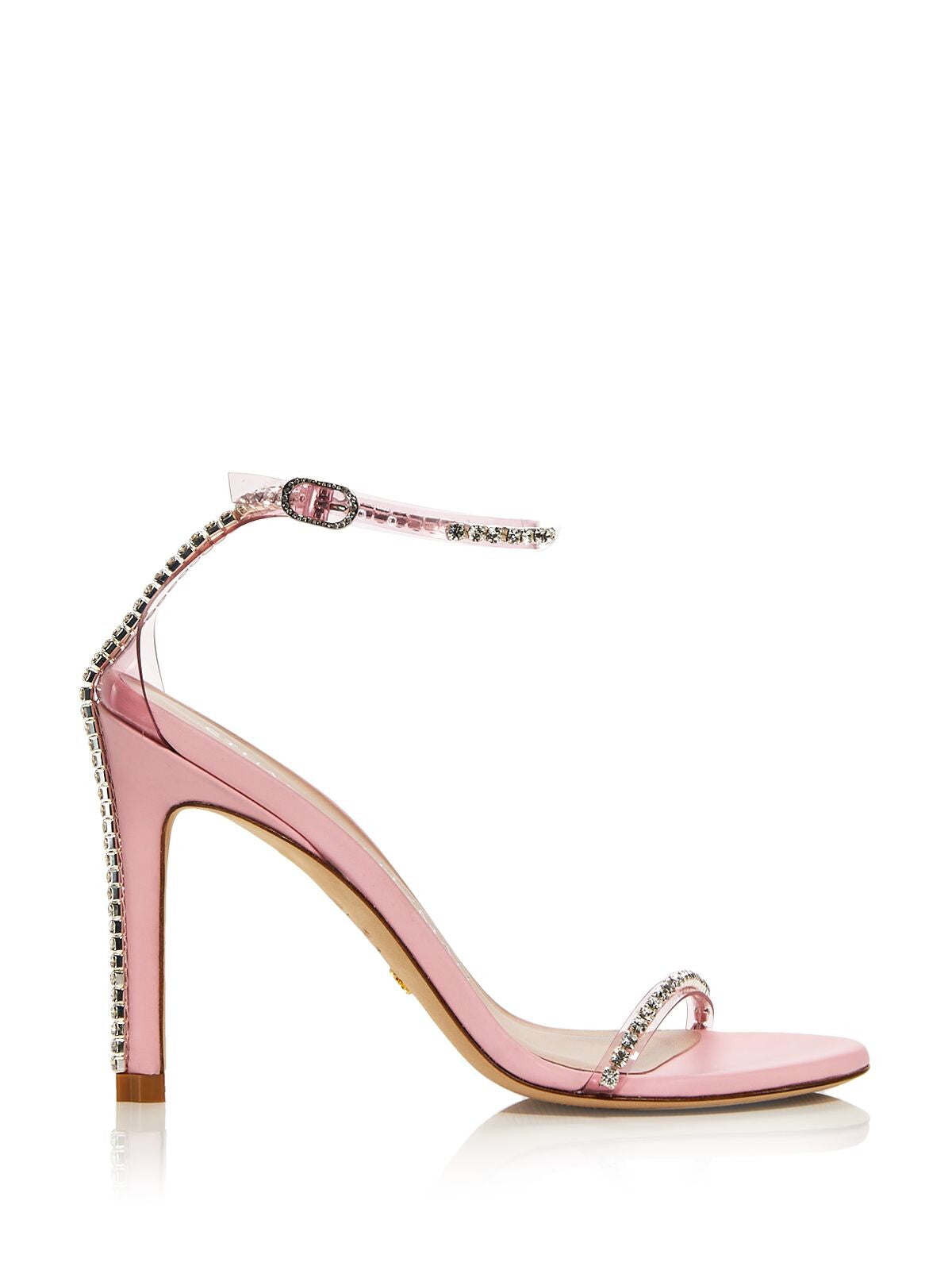 STUART WEITZMAN Womens Pink Adjustable Transparent Ankle Strap Embellished Cushioned Nudist Glam Round Toe Stiletto Buckle Dress Heeled Sandal 8.5