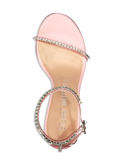 STUART WEITZMAN Womens Pink Adjustable Transparent Ankle Strap Embellished Cushioned Nudist Glam Round Toe Stiletto Buckle Dress Heeled