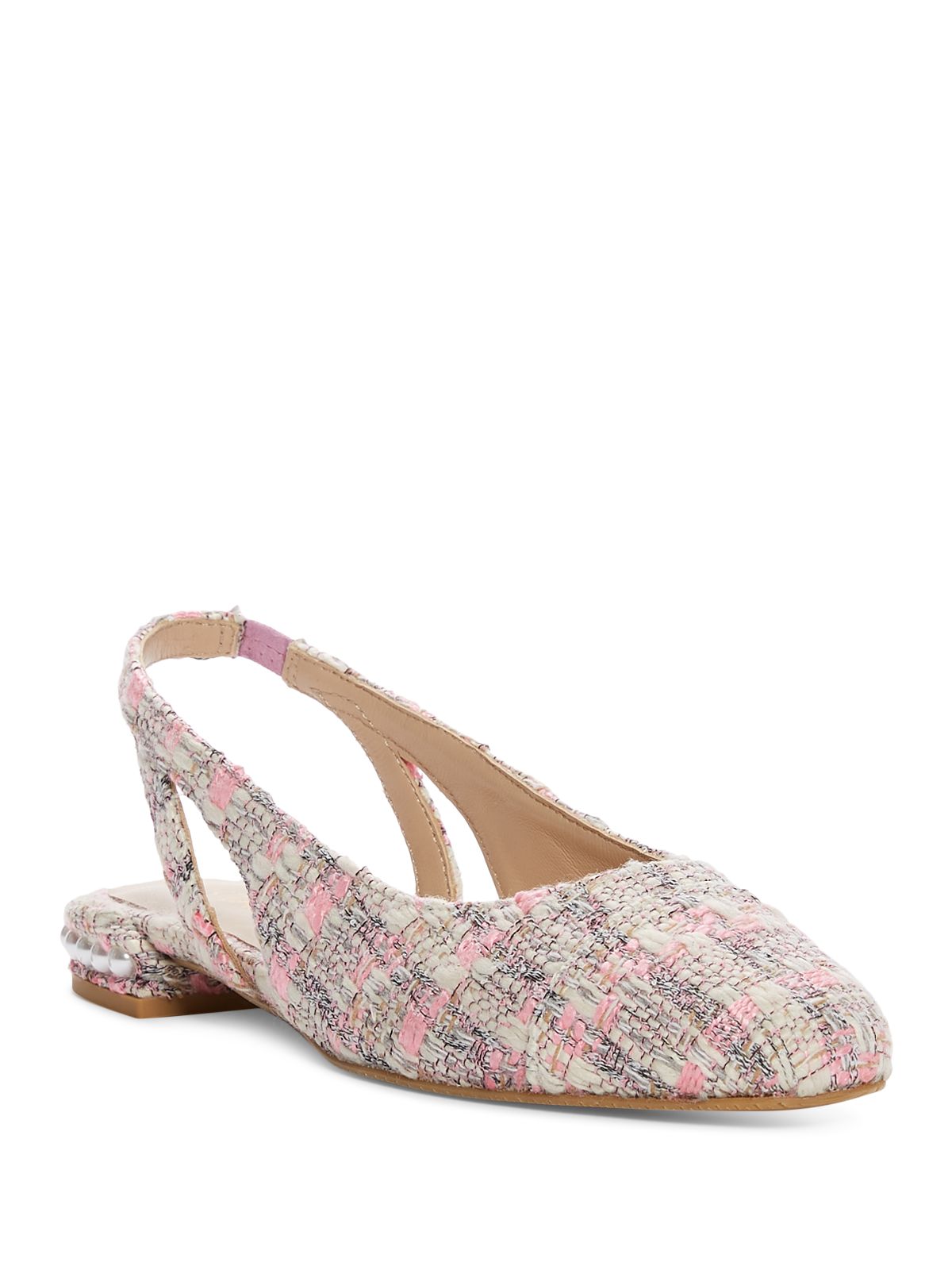 STUART WEITZMAN Womens Pink Plaid Slingback Embellished Pearl Round Toe Block Heel Slip On Flats Shoes 6.5 B