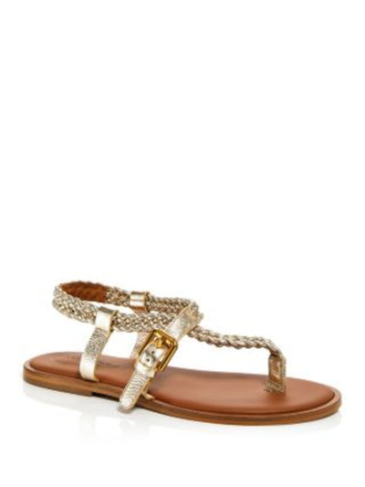 SEE BY CHLOE Womens Gold Metalic Braided Padded Nola Round Toe Buckle Thong Sandals Shoes 39.5