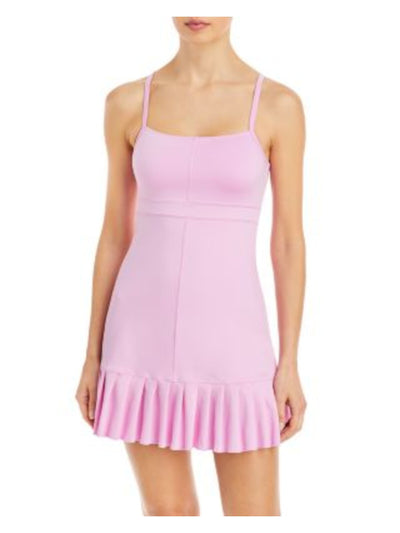 FRANKIES BIKINIS Womens Pink Racerback Pleated Hem Sleeveless Scoop Neck Above The Knee Active Wear Sheath Dress S