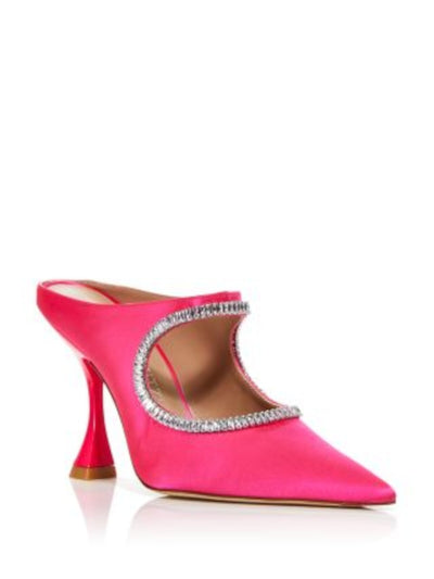 STUART WEITZMAN Womens Pink Padded Embellished Cut Out Curve Pointed Toe Slip On Dress Heeled Mules Shoes 10.5 B