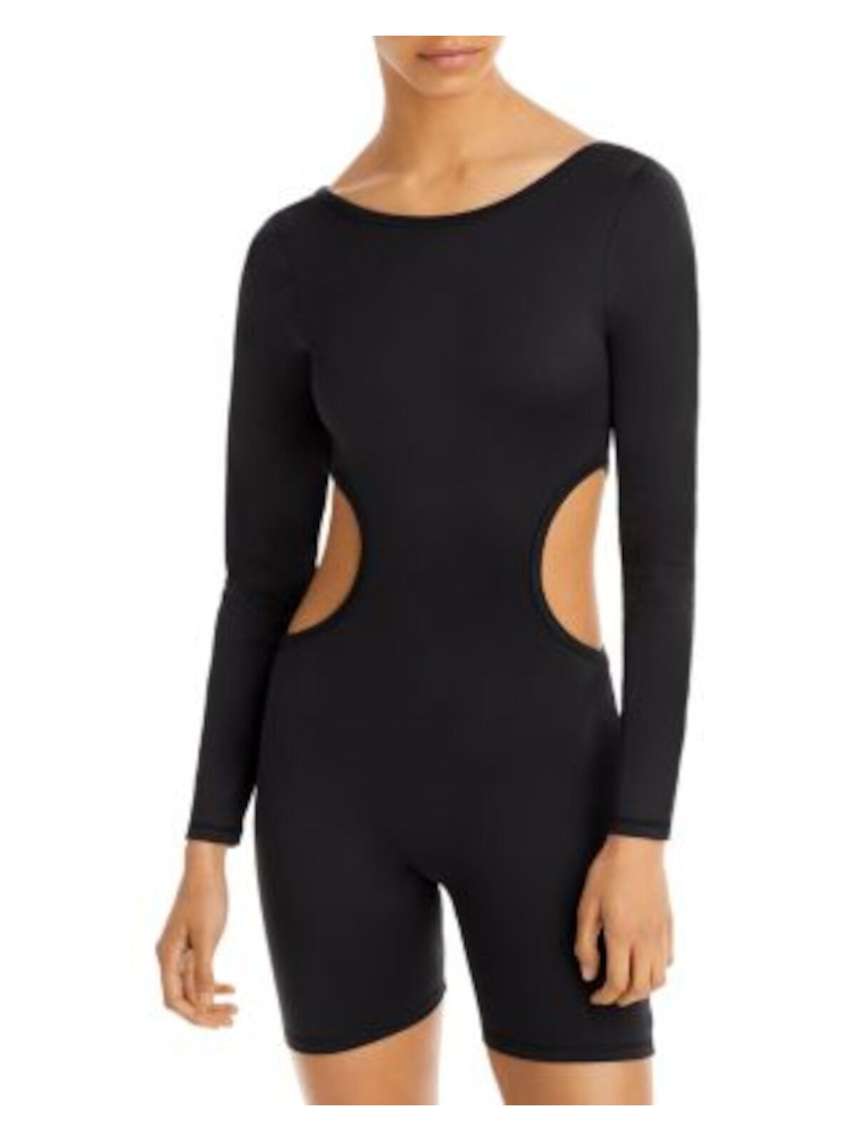 FRANKIES BIKINIS Womens Black Cut Out Scoop Neck Long Sleeve Active Wear Bodysuit S