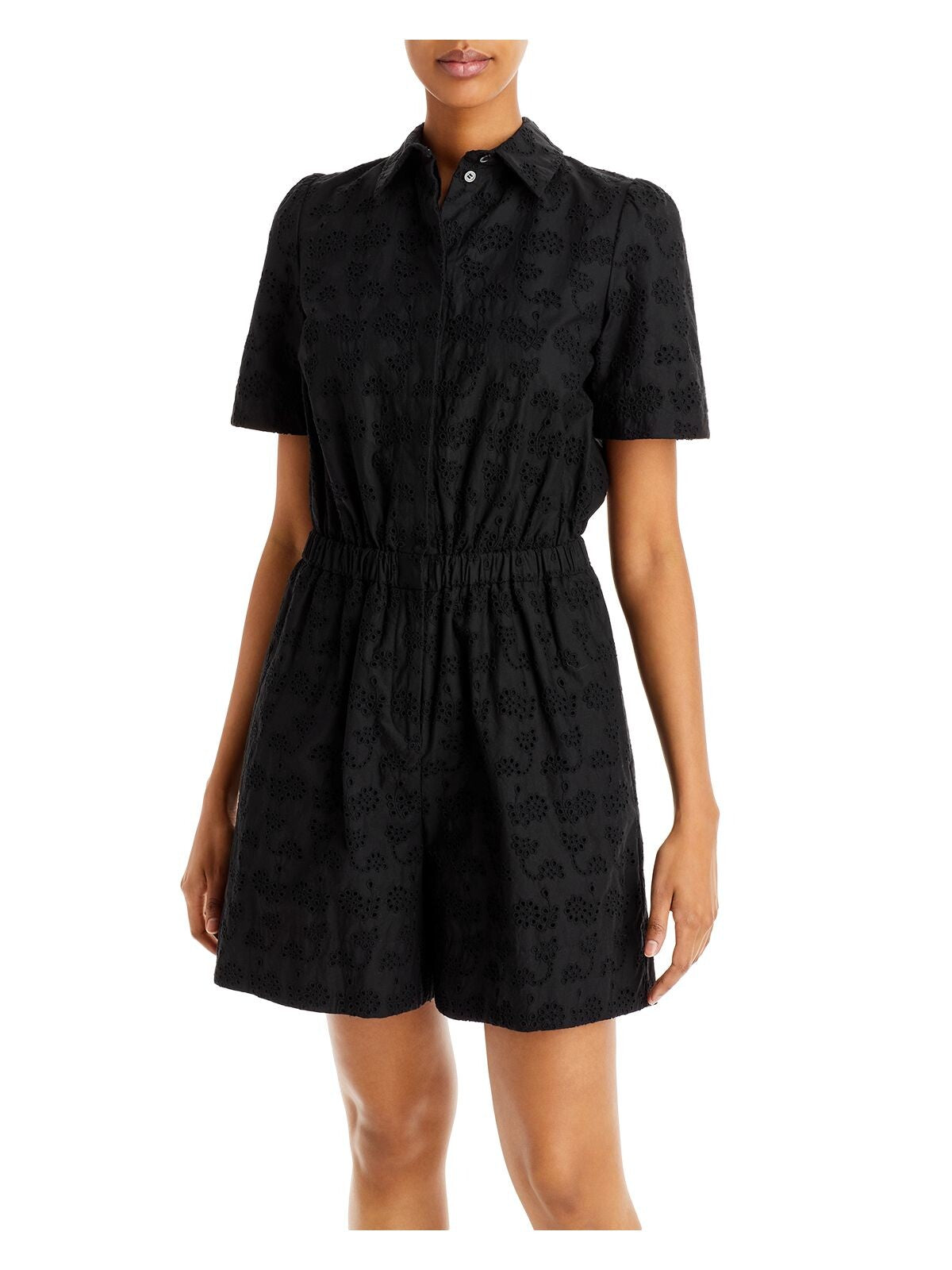 JASON WU Womens Zippered Short Sleeve Collared Button Up Shorts Romper