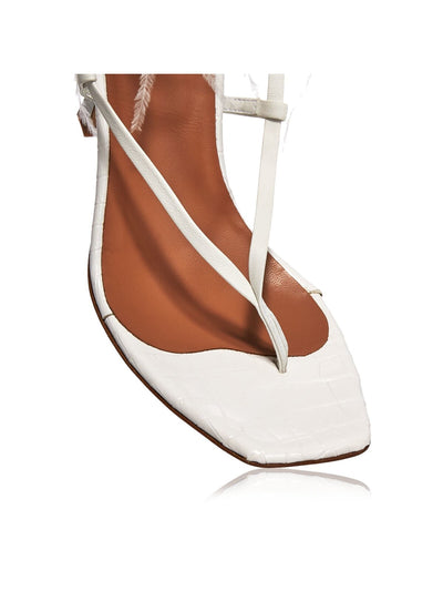 BROTHER VELLIES Womens White Feather Accent Paloma Square Toe Stiletto Lace-Up Leather Dress Heeled Sandal 5