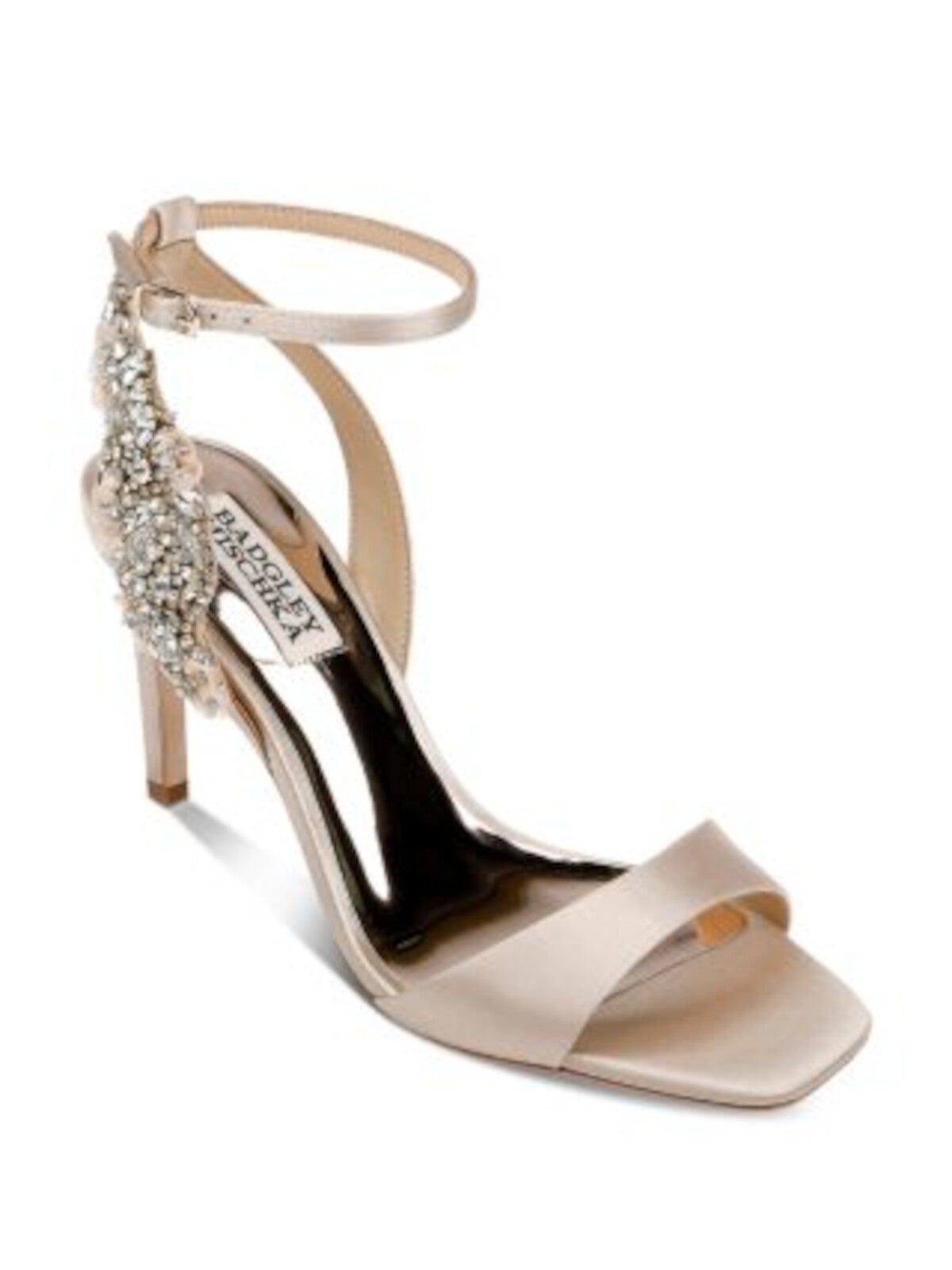 BADGLEY MISCHKA Womens Beige Ankle Strap Embellished Tisha Square Toe Stiletto Buckle Dress Heeled Sandal 7