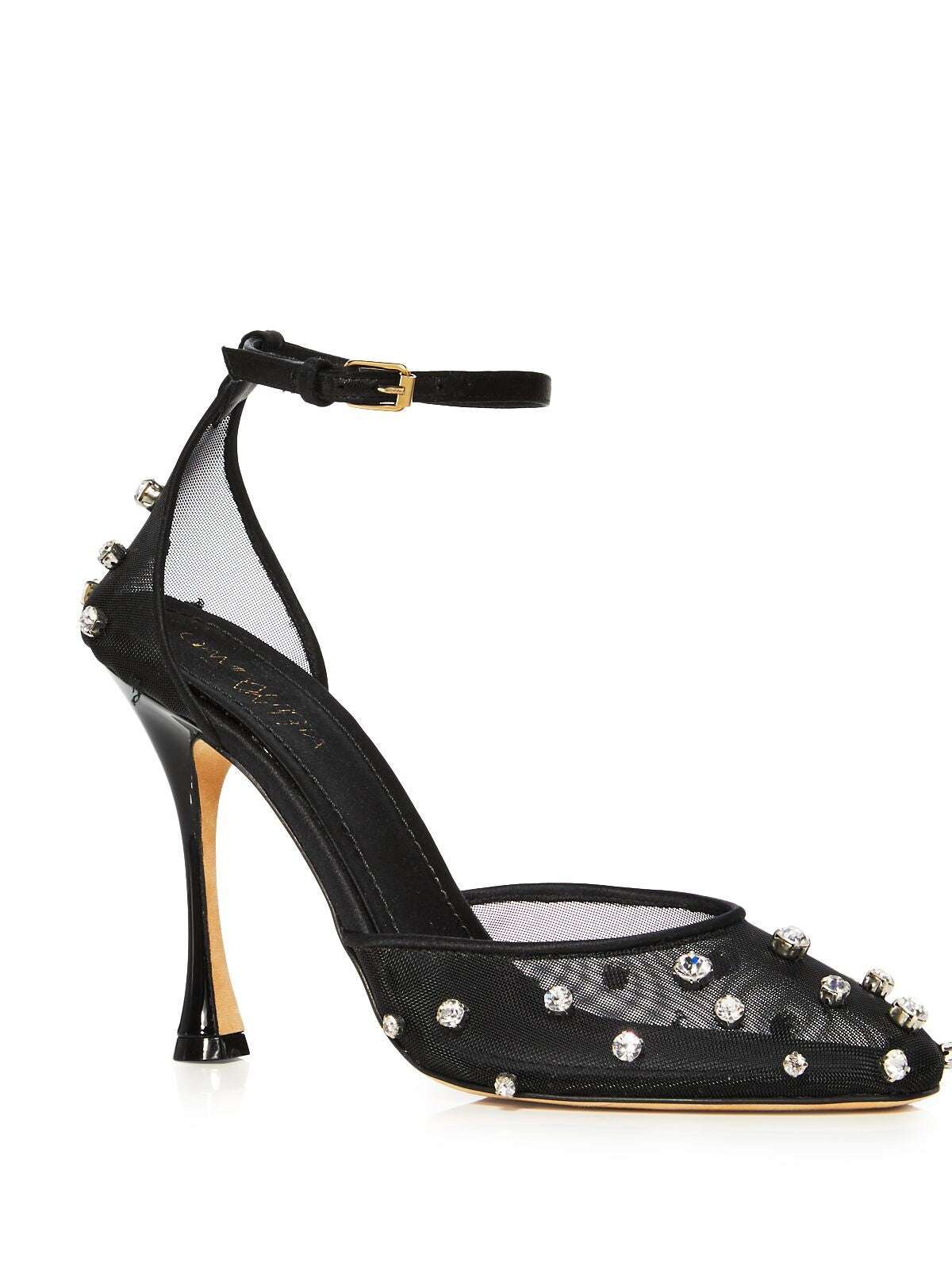 GIAMBATTISTA VALLI Womens Black Gem Embellished Rhinestone Ankle Strap Padded Pointed Toe Buckle Dress Pumps Shoes 37