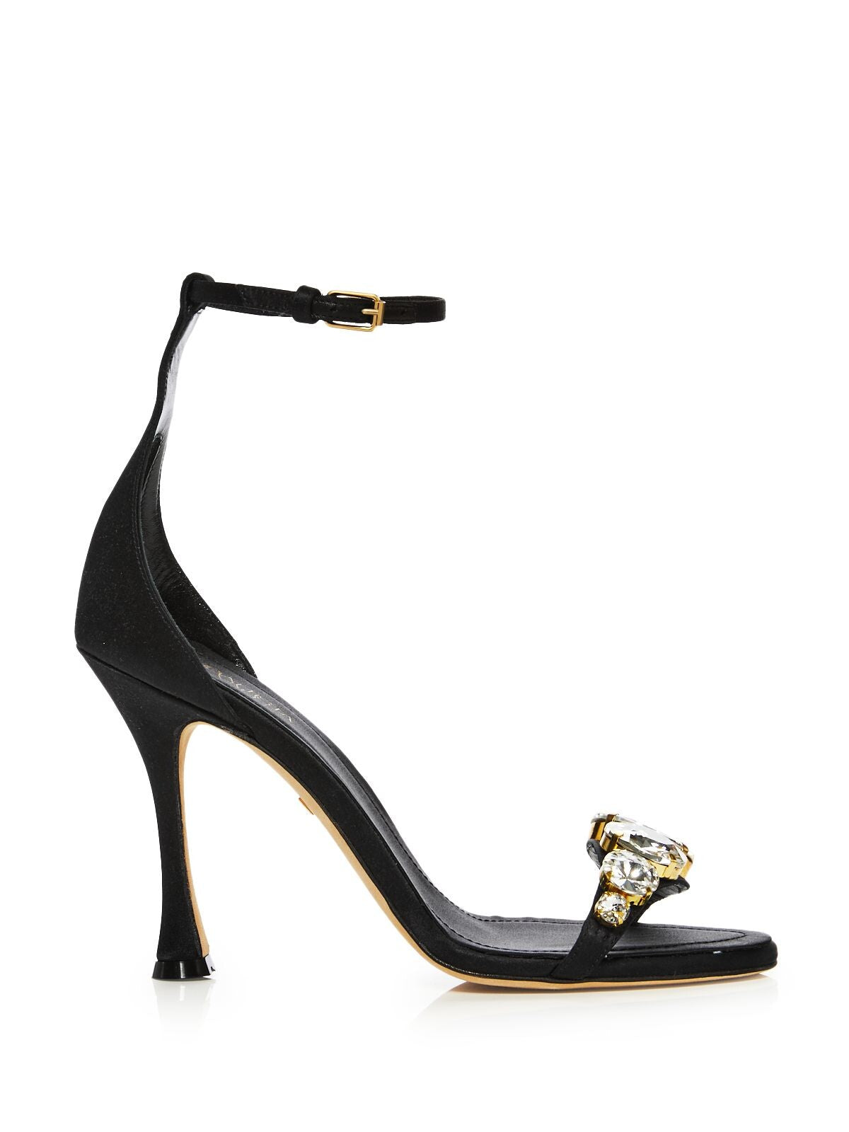 GIAMBATTISTA VALLI Womens Black Ankle Strap Rhinestone Jewel Round Toe Stiletto Buckle Dress Heeled Sandal 41