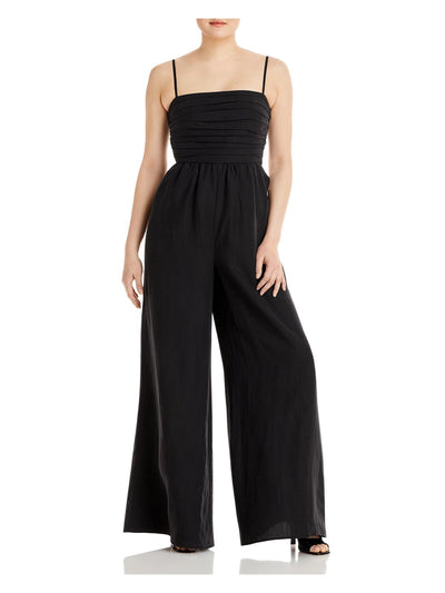 KOBI HALPERIN Womens Black Zippered Pleated Spaghetti Strap Square Neck Wide Leg Jumpsuit S