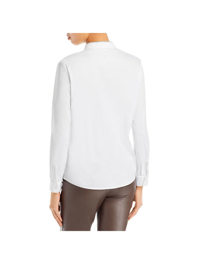 FABIANA FILIPPI Womens White Embellished Curved Hem Cuffed Sleeve Point Collar Wear To Work Button Up Top 0\XXXS