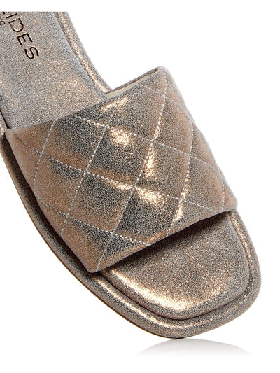 J/SLIDES Womens Silver Cushioned Quilted Metallic Yoel Square Toe Slip On Leather Slide Sandals Shoes M