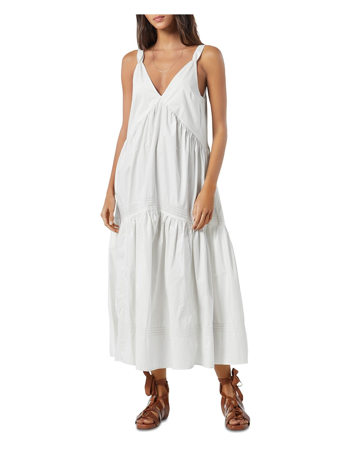 JOIE Womens Ivory Ruffled Sleeveless V Neck Tea-Length Shift Dress XL