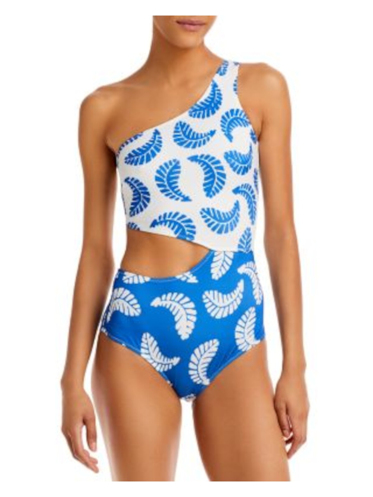 AQUA Women's Blue Color Block No Padding Lined Pull-On Cutout Full Coverage X Studio 189 One Shoulder One Piece Swimsuit L