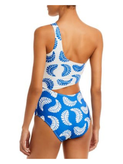 AQUA Women's Blue Color Block No Padding Lined Pull-On Cutout Full Coverage X Studio 189 One Shoulder One Piece Swimsuit M