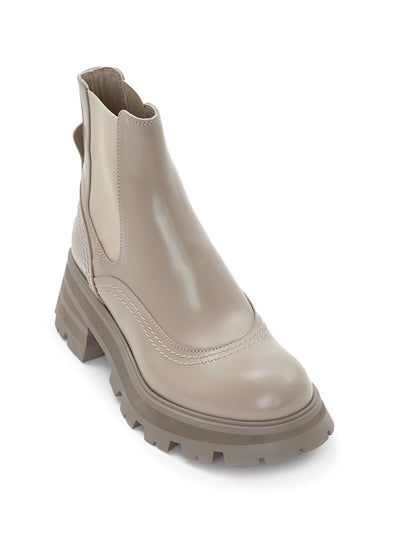 ALEXANDER MCQUEEN Womens Gray Platform 1-1/2" Pull Tab Logo Goring Lug Sole Round Toe Block Heel Leather Booties 38
