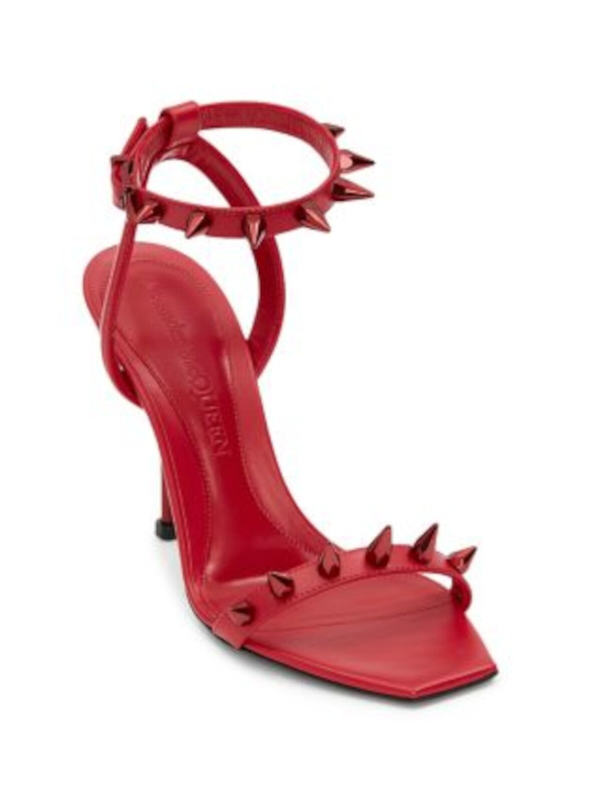 ALEXANDER MCQUEEN Womens Red Padded Ankle Strap Studded Square Toe Sculpted Heel Buckle Leather Heeled Sandal 41