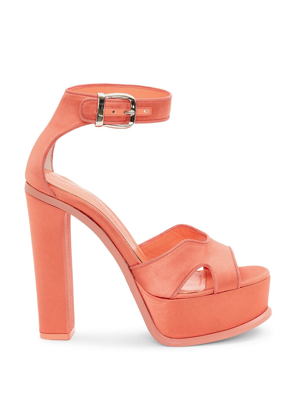 ALEXANDER MCQUEEN Womens Coral Platform 1-1/2" Pull Tab Logo Ankle Strap Cushioned Round Toe Block Heel Buckle Heeled Sandal 36.5