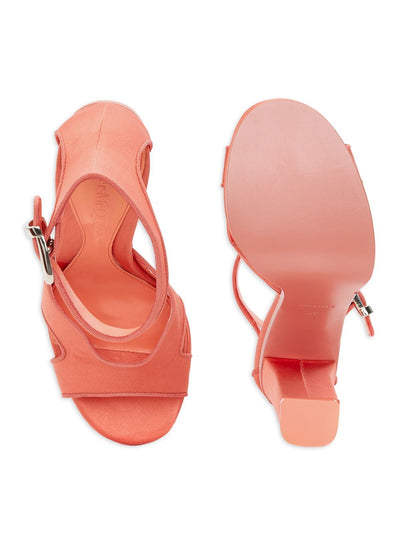 ALEXANDER MCQUEEN Womens Coral Platform 1-1/2" Pull Tab Logo Ankle Strap Cushioned Round Toe Block Heel Buckle Heeled